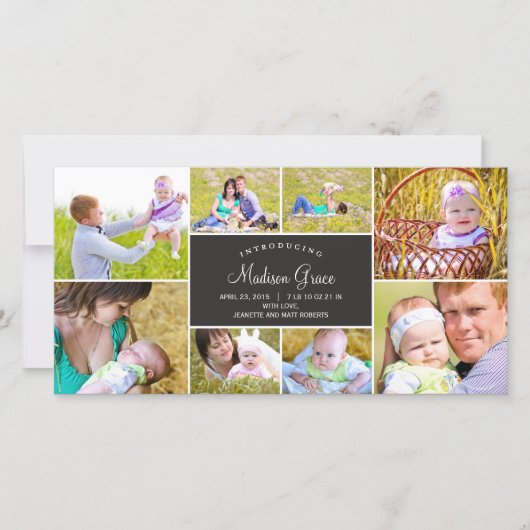 Stijlvolle Collage Geboorteaankondiging - Houtskoo Aankondiging (Voorkant)