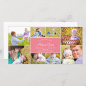 Stijlvolle collage geboorteaankondiging - Roze Aankondiging (Voorkant / Achterkant)