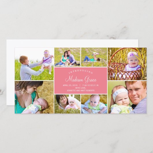 Stijlvolle collage geboorteaankondiging - Roze Aankondiging (Voorkant / Achterkant)