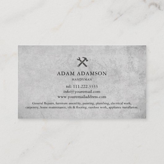 Stijlvolle Concrete Handyman Constructie Carpenter Visitekaartje (Achterkant)