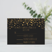 Stijlvolle Confetti gouden Stippen | Black RSVP Kaartje (Staand voorkant)