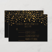 Stijlvolle Confetti gouden Stippen | Black RSVP Kaartje (Voorkant / Achterkant)