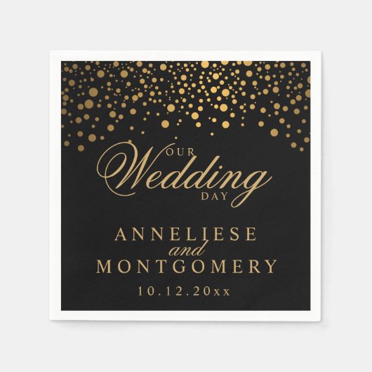 Stijlvolle Confetti gouden Stippen op zwart - trou Servet (Voorkant)