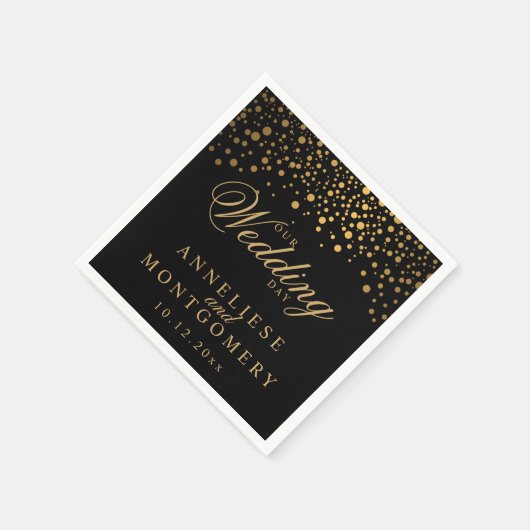 Stijlvolle Confetti gouden Stippen op zwart - trou Servet (Hoek)