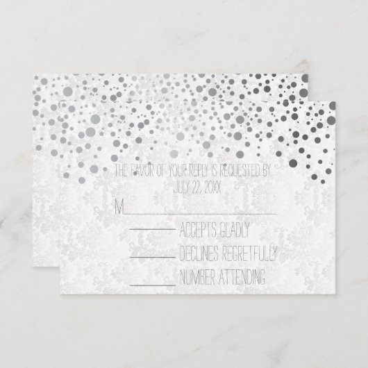Stijlvolle Confetti Silver-Stippen | wit RSVP Kaartje (Voorkant / Achterkant)