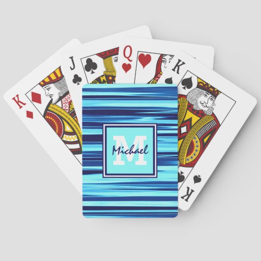 Stijlvolle Cool Blauwe Monogram & Naam Pokerkaarten (Achterkant)