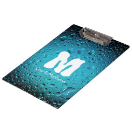 Stijlvolle Cool Blue waterdruppels met Monogram Klembord