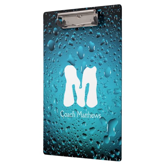 Stijlvolle Cool Blue waterdruppels met Monogram Klembord (Links)