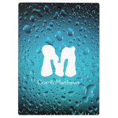 Stijlvolle Cool Blue waterdruppels met Monogram Klembord (Achterkant)