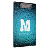 Stijlvolle Cool Blue waterdruppels met Monogram Klembord (Rechts)