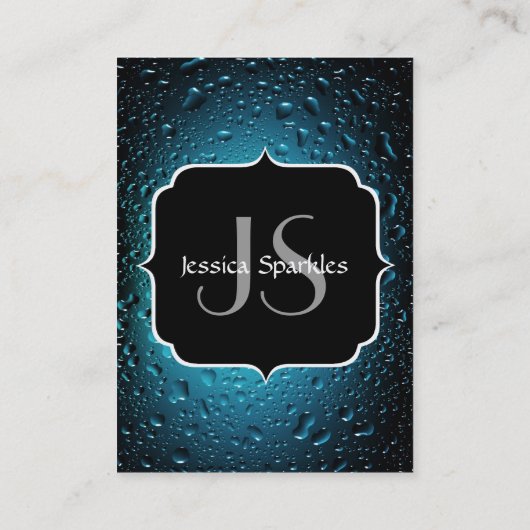 Stijlvolle Cool Blue waterdruppels met Monogram Visitekaartje (Achterkant)