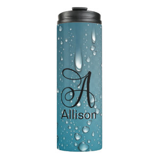 Stijlvolle Cool Blue waterdruppels Monogram A Lett Thermosbeker