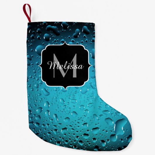 Stijlvolle Cool Blue waterdruppels Monogram Kleine Kerstsok (Voorkant)