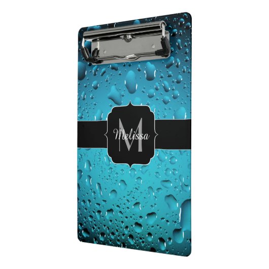 Stijlvolle Cool Blue waterdruppels Monogram Mini Klembord (Angled2)