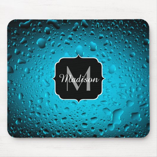 Stijlvolle Cool Blue waterdruppels Monogram Muismat (Voorkant)