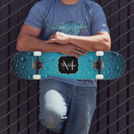 Stijlvolle Cool Blue waterdruppels Monogram Persoonlijk Skateboard
