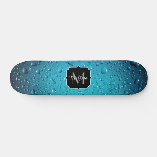 Stijlvolle Cool Blue waterdruppels Monogram Persoonlijk Skateboard (Horizontaal)