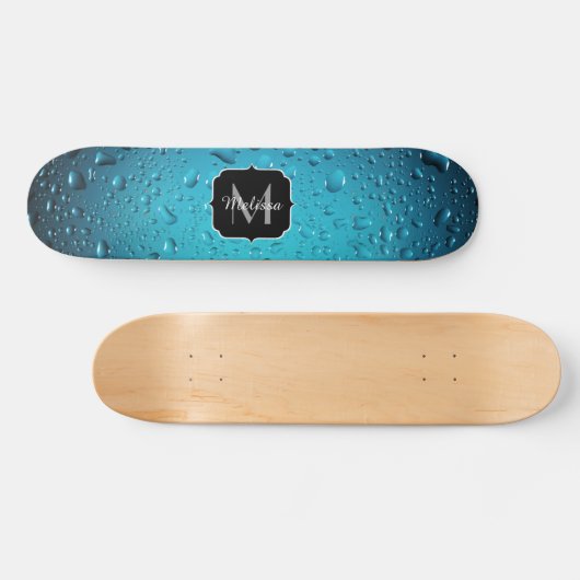 Stijlvolle Cool Blue waterdruppels Monogram Persoonlijk Skateboard (Horizontaal)