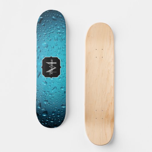 Stijlvolle Cool Blue waterdruppels Monogram Persoonlijk Skateboard (Voorkant)