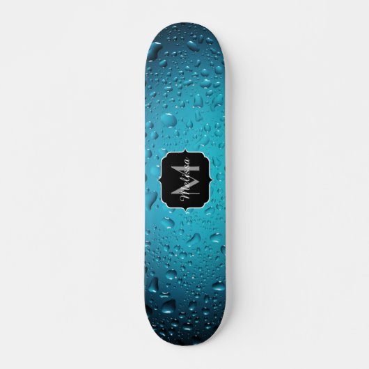 Stijlvolle Cool Blue waterdruppels Monogram Persoonlijk Skateboard (Voorkant)