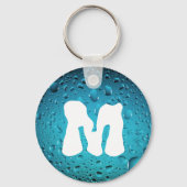 Stijlvolle Cool Blue waterdruppels Monogram Sleutelhanger (Voorkant)
