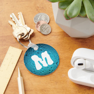 Stijlvolle Cool Blue waterdruppels Monogram Sleutelhanger