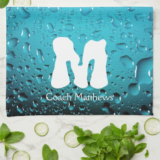 Stijlvolle Cool Blue waterdruppels Monogram Theedoek (Gevouwen)