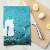 Stijlvolle Cool Blue waterdruppels Monogram Theedoek (Quarter Fold)