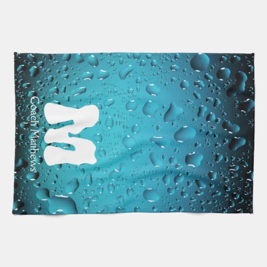 Stijlvolle Cool Blue waterdruppels Monogram Theedoek (Horizontaal)