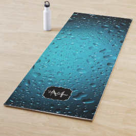 Stijlvolle Cool Blue waterdruppels Monogram Yogamat