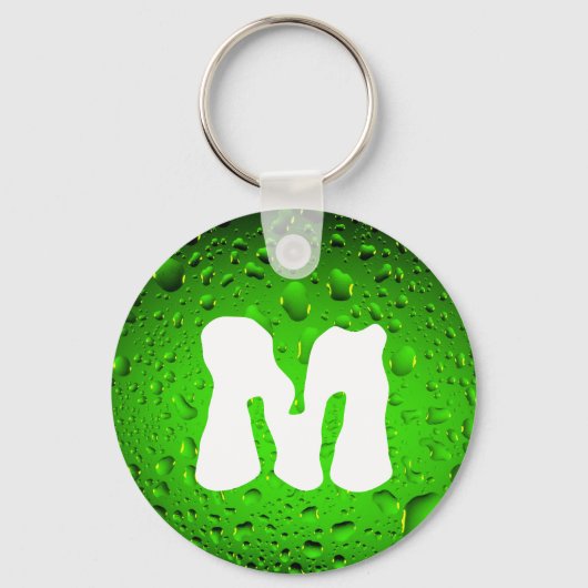 Stijlvolle Cool Green Water druppels Monogram Sleutelhanger (Voorkant)
