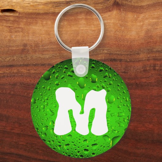 Stijlvolle Cool Green Water druppels Monogram Sleutelhanger (Voorkant)