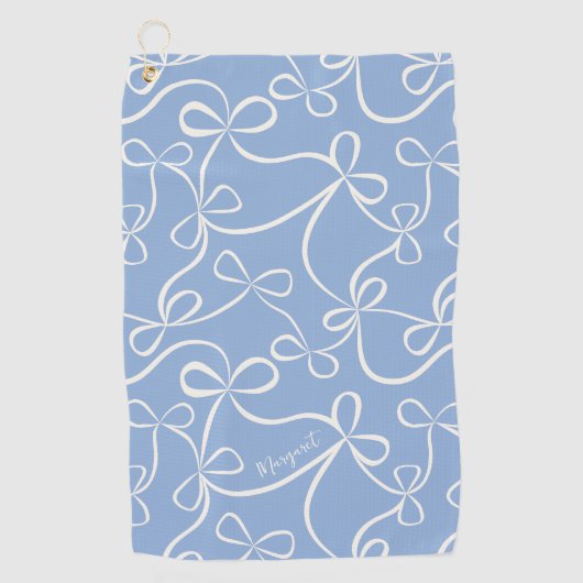 Stijlvolle Coquette Blauw Bow Patroon Aangepaste n Golfhanddoek (Voorkant)