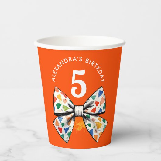 Stijlvolle Coquette Sinaasappel Kleurrijke Bow Wat Papieren Bekers (Voorkant)