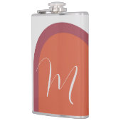 Stijlvolle Coral Magenta Roze Boog en Monogram Heupfles (Links)