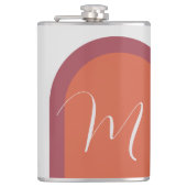 Stijlvolle Coral Magenta Roze Boog en Monogram Heupfles (Voorkant)