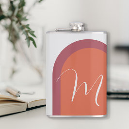 Stijlvolle Coral Magenta Roze Boog en Monogram Heupfles