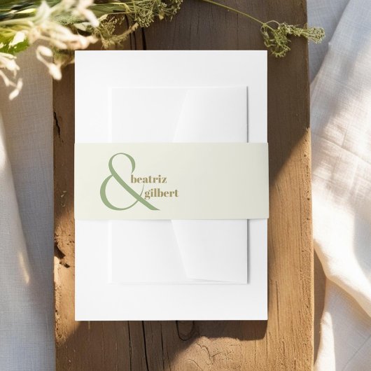 Stijlvolle Cream Moss en Olive Green Modern Weddin Uitnodigingen Wikkel