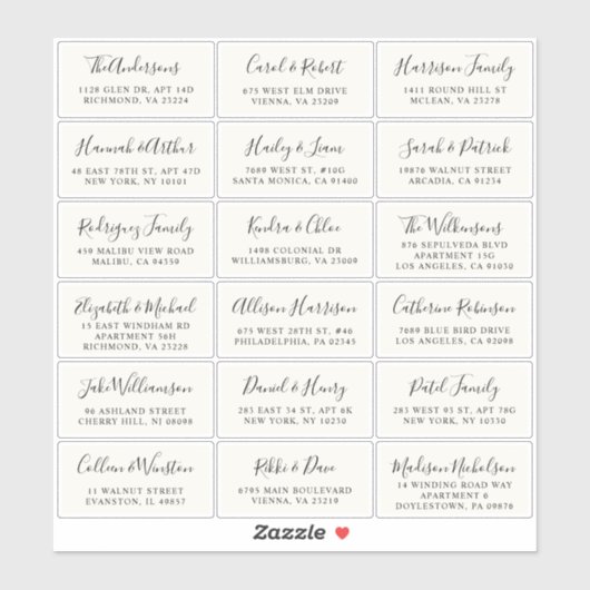 Stijlvolle Cream Wedding Guest Address Sticker (Vel)