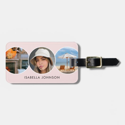 Stijlvolle Custom Foto's QR Code Blush Roze Bagagelabel (Voorkant horizontaal)