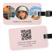 Stijlvolle Custom Foto's QR Code Blush Roze Bagagelabel