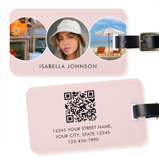 Stijlvolle Custom Foto's QR Code Blush Roze Bagagelabel