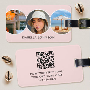 Stijlvolle Custom Foto's QR Code Blush Roze Bagagelabel
