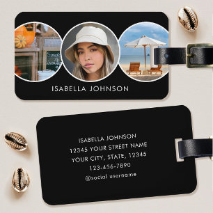 Stijlvolle Custom Foto's Zwart Bagagelabel