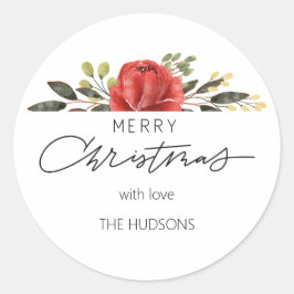 Stijlvolle Custom Semi Floral Merry Christmas Gift Ronde Sticker