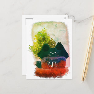 Stijlvolle Cute Cartoon Verborgen Fluffy Kat Briefkaart