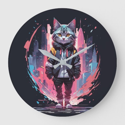 Stijlvolle Cute Kat Ontwerp Grote Klok (Voorkant)