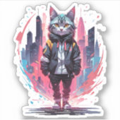 Stijlvolle Cute Kat Ontwerp Sticker (Voorkant)