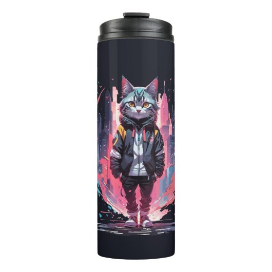 Stijlvolle Cute Kat Ontwerp Thermosbeker (Voorkant)