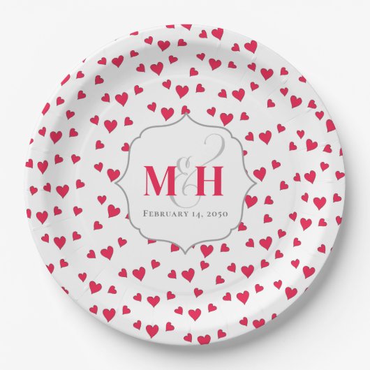 Stijlvolle Cute Monogram Whimsical Eenvoudige Hart Papieren Bordje (Voorkant)